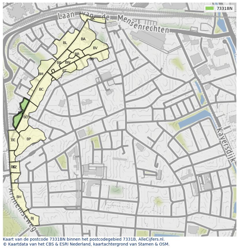 Afbeelding van het postcodegebied 7331 BN op de kaart.