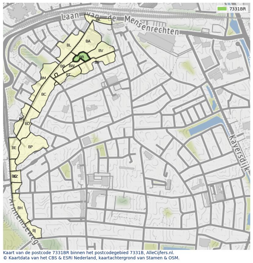 Afbeelding van het postcodegebied 7331 BR op de kaart.
