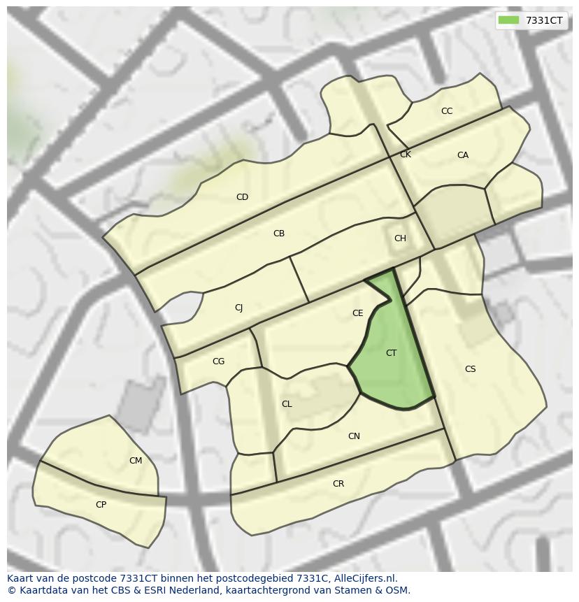 Afbeelding van het postcodegebied 7331 CT op de kaart.