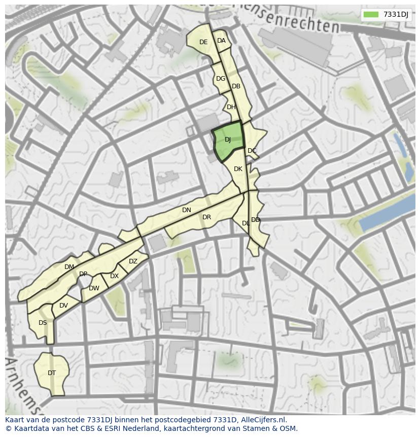 Afbeelding van het postcodegebied 7331 DJ op de kaart.