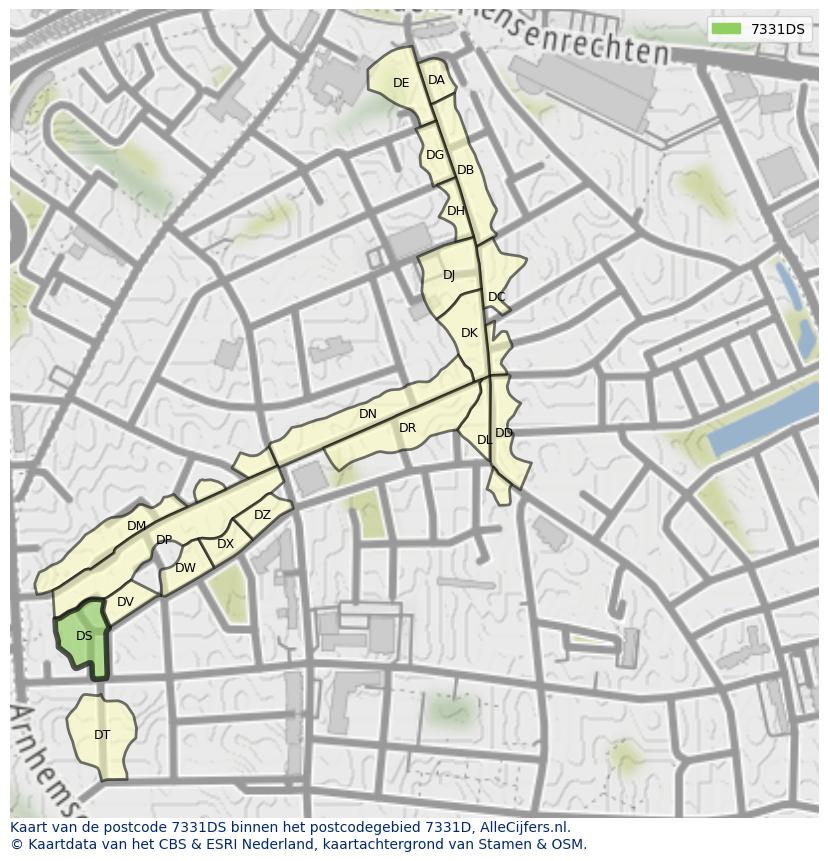 Afbeelding van het postcodegebied 7331 DS op de kaart.