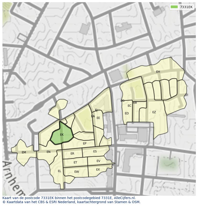 Afbeelding van het postcodegebied 7331 EK op de kaart.