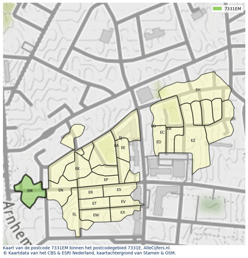 Afbeelding van het postcodegebied 7331 EM op de kaart.