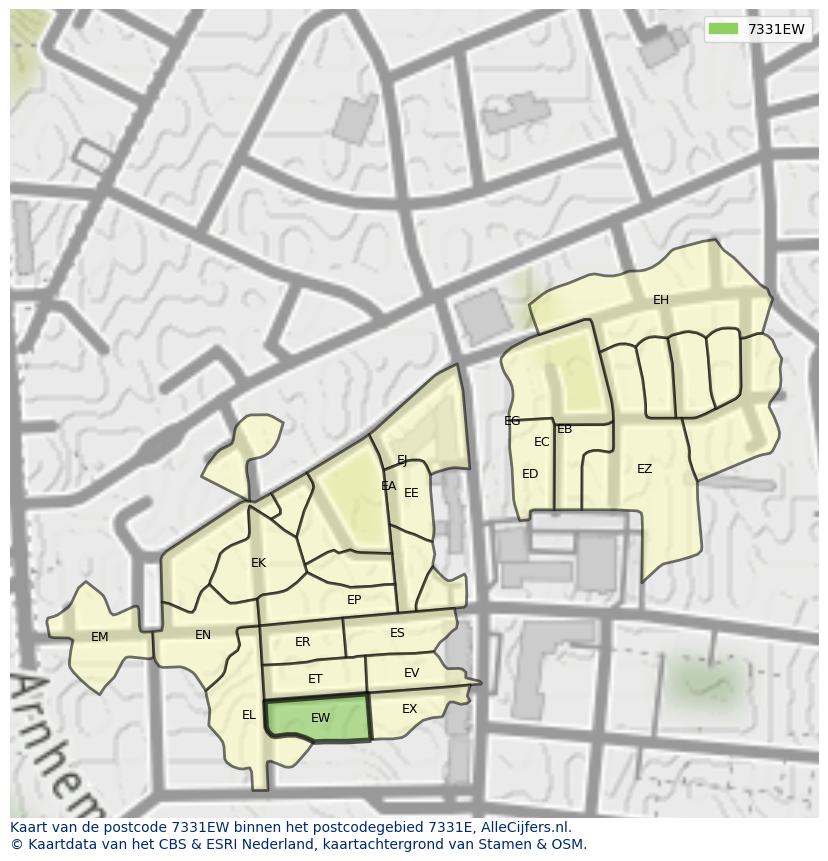 Afbeelding van het postcodegebied 7331 EW op de kaart.