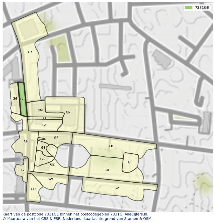 Afbeelding van het postcodegebied 7331 GE op de kaart.