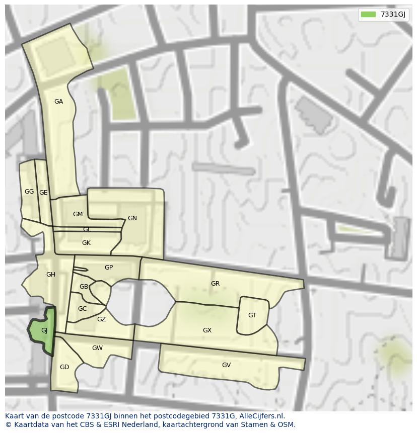 Afbeelding van het postcodegebied 7331 GJ op de kaart.