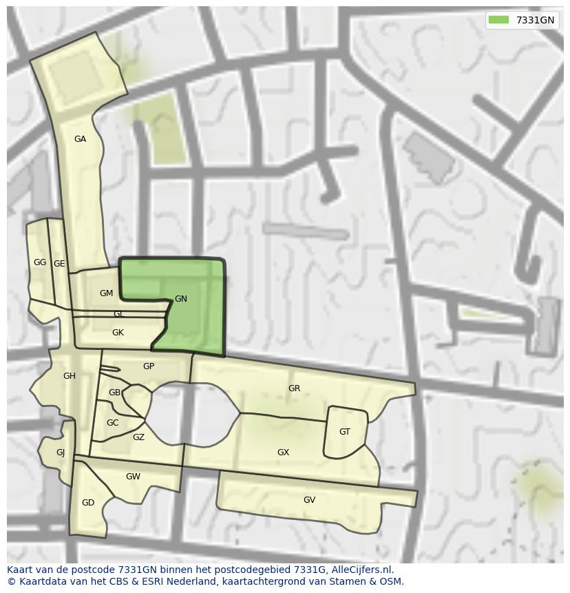 Afbeelding van het postcodegebied 7331 GN op de kaart.