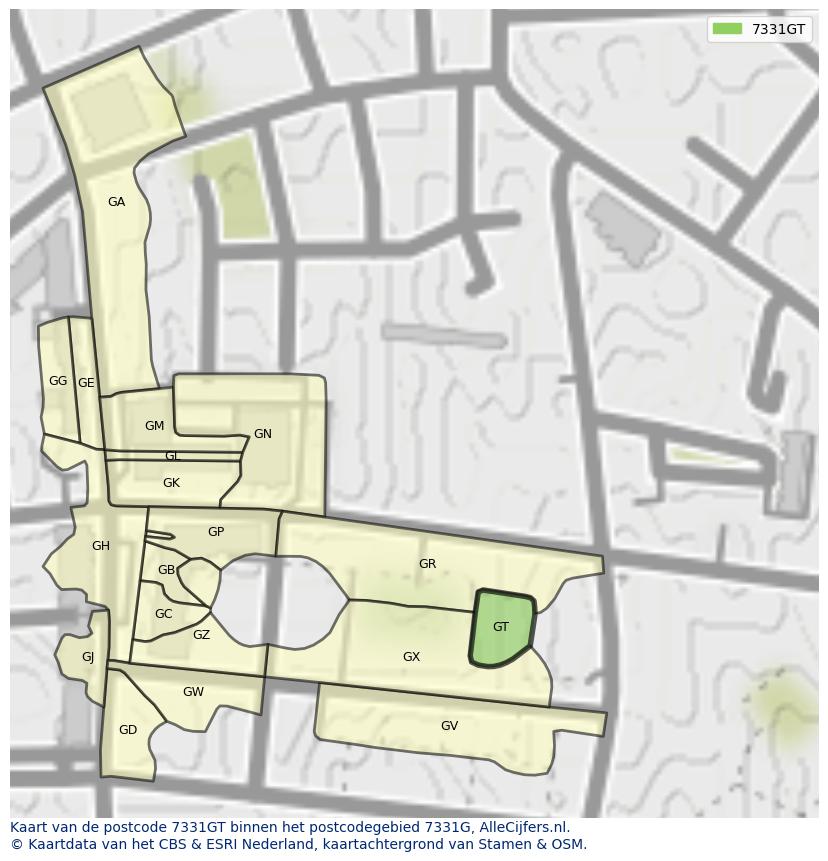 Afbeelding van het postcodegebied 7331 GT op de kaart.