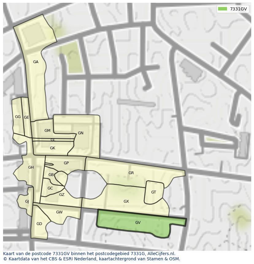 Afbeelding van het postcodegebied 7331 GV op de kaart.