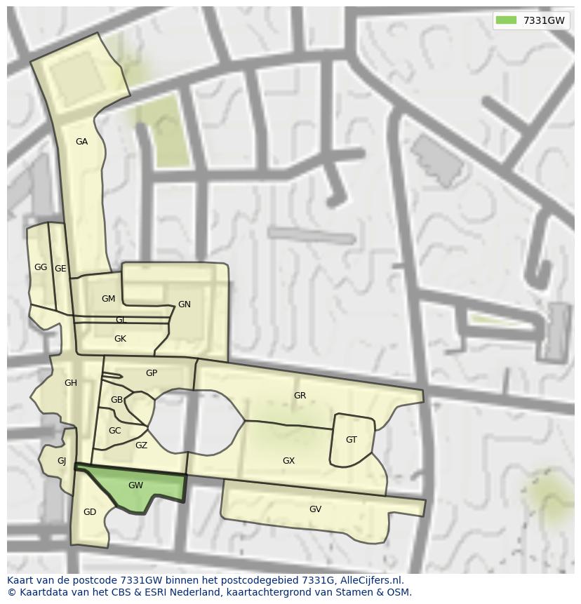 Afbeelding van het postcodegebied 7331 GW op de kaart.