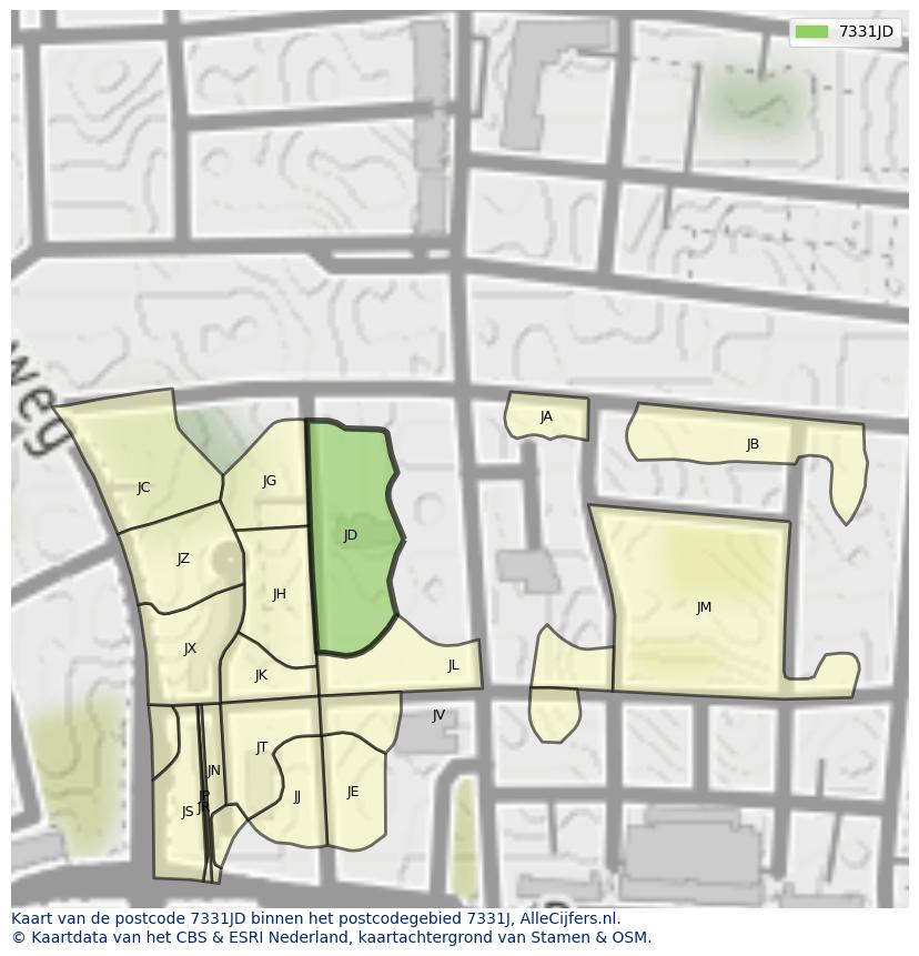 Afbeelding van het postcodegebied 7331 JD op de kaart.