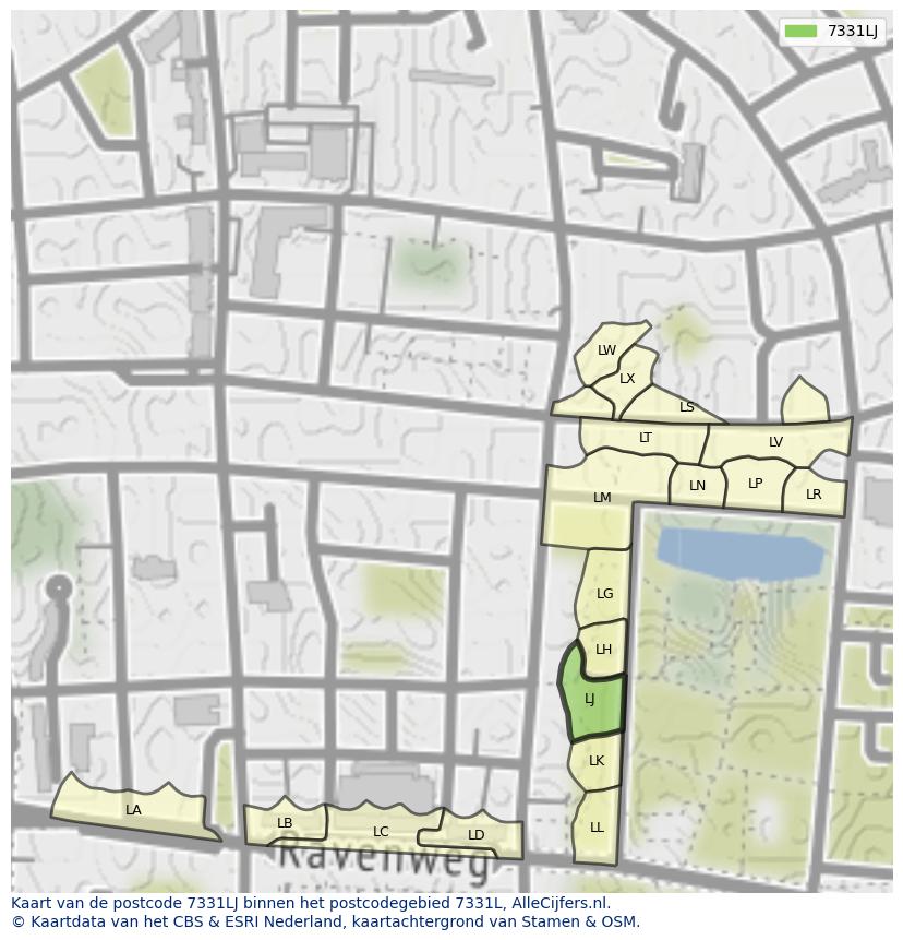 Afbeelding van het postcodegebied 7331 LJ op de kaart.