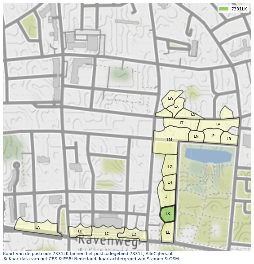 Afbeelding van het postcodegebied 7331 LK op de kaart.