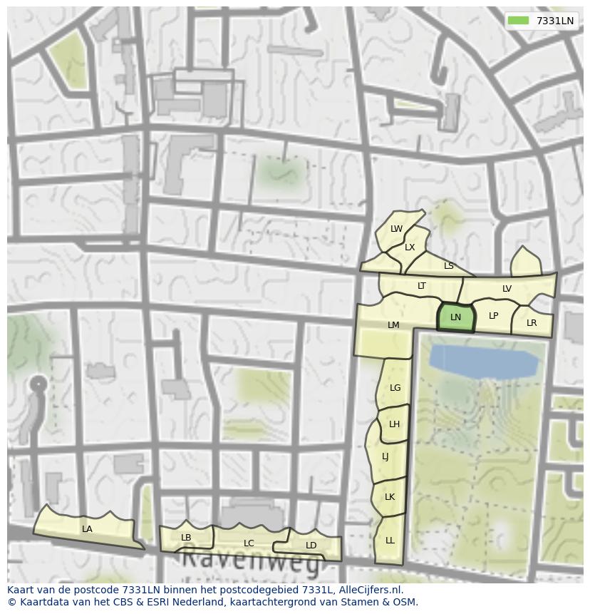 Afbeelding van het postcodegebied 7331 LN op de kaart.