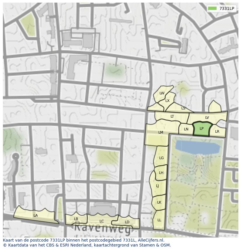Afbeelding van het postcodegebied 7331 LP op de kaart.