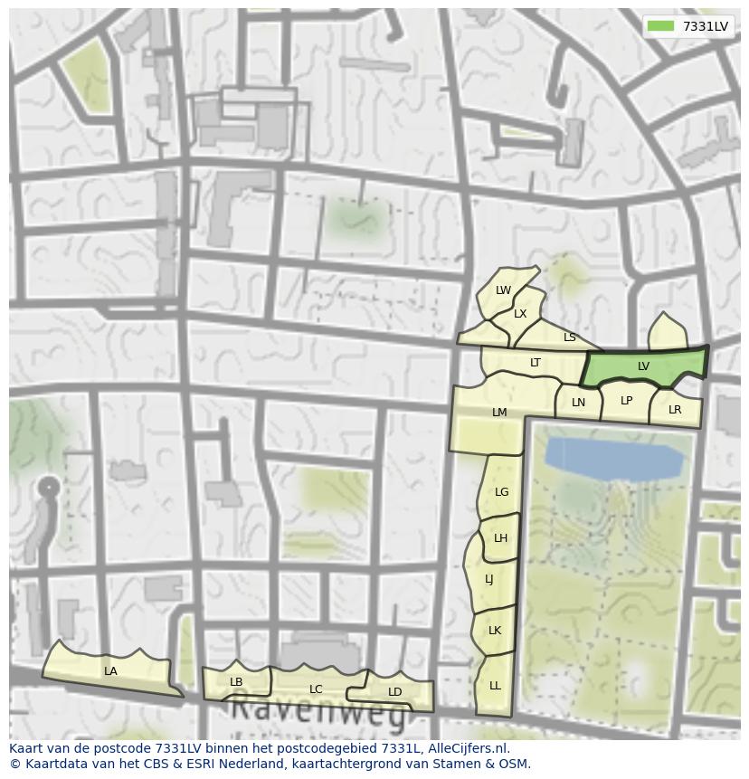 Afbeelding van het postcodegebied 7331 LV op de kaart.