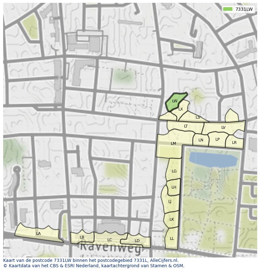 Afbeelding van het postcodegebied 7331 LW op de kaart.