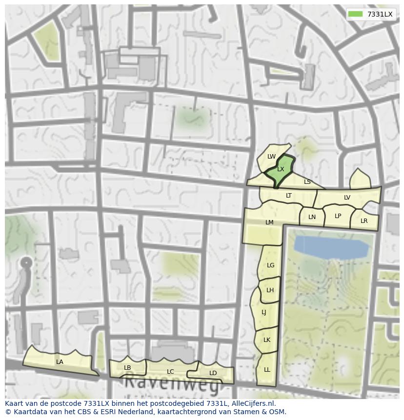 Afbeelding van het postcodegebied 7331 LX op de kaart.