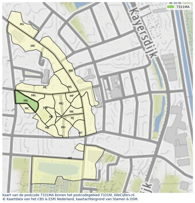 Afbeelding van het postcodegebied 7331 MA op de kaart.