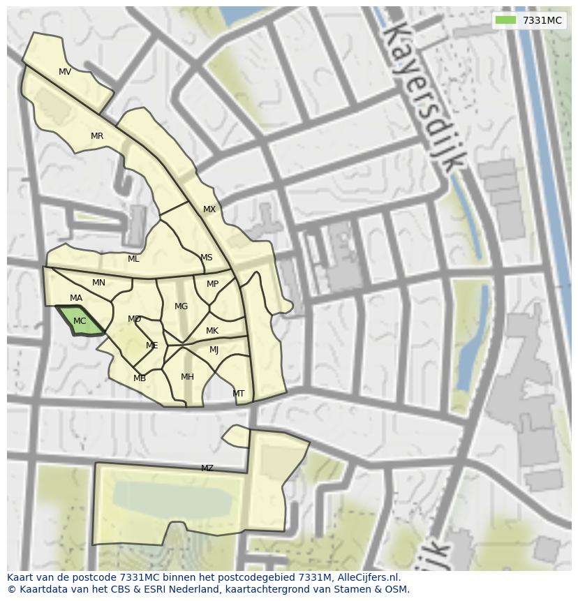 Afbeelding van het postcodegebied 7331 MC op de kaart.