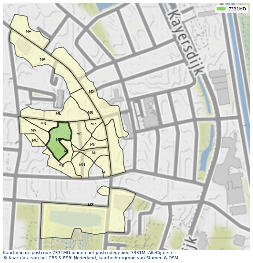 Afbeelding van het postcodegebied 7331 MD op de kaart.