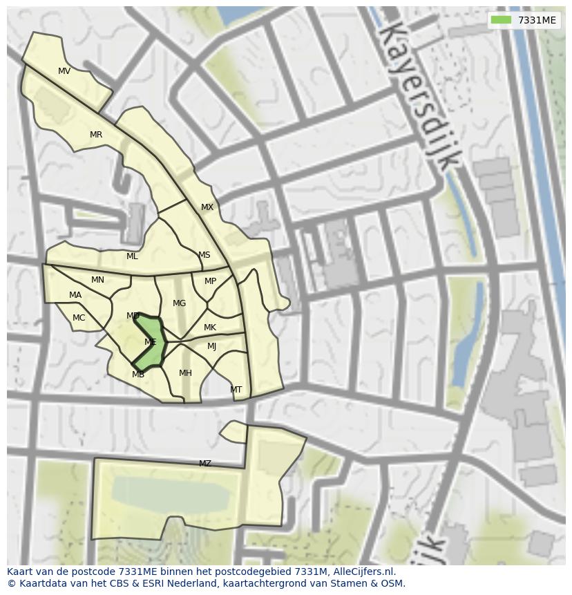 Afbeelding van het postcodegebied 7331 ME op de kaart.