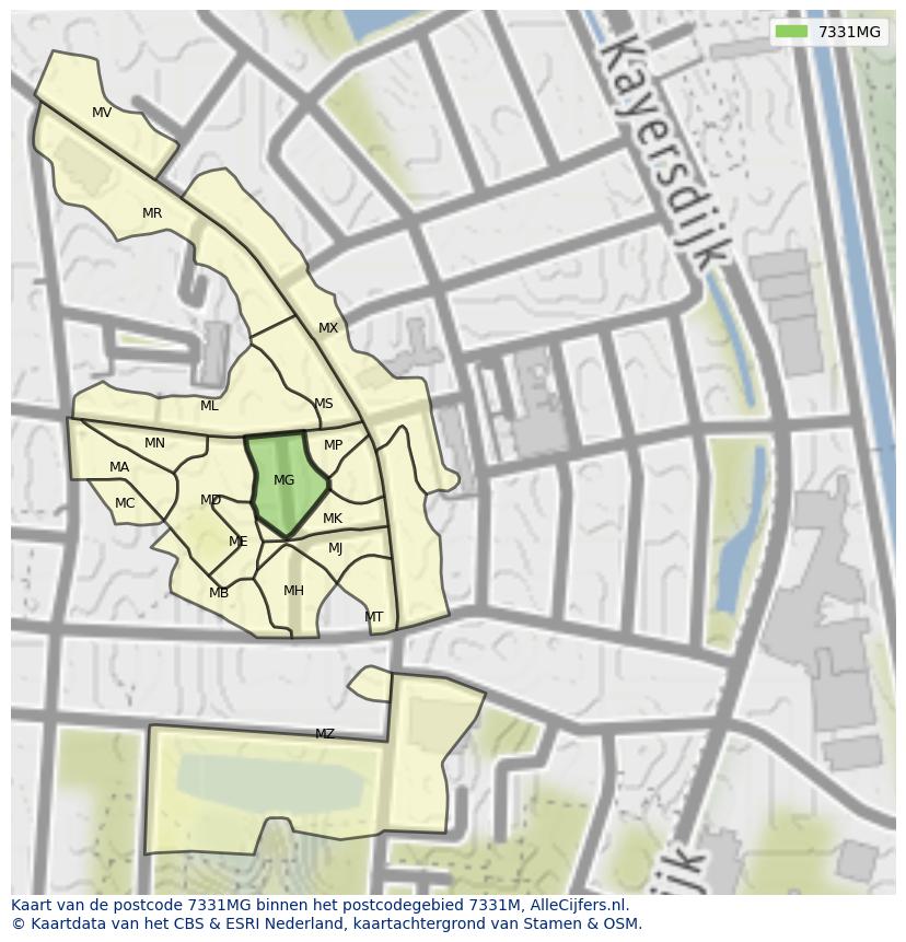 Afbeelding van het postcodegebied 7331 MG op de kaart.