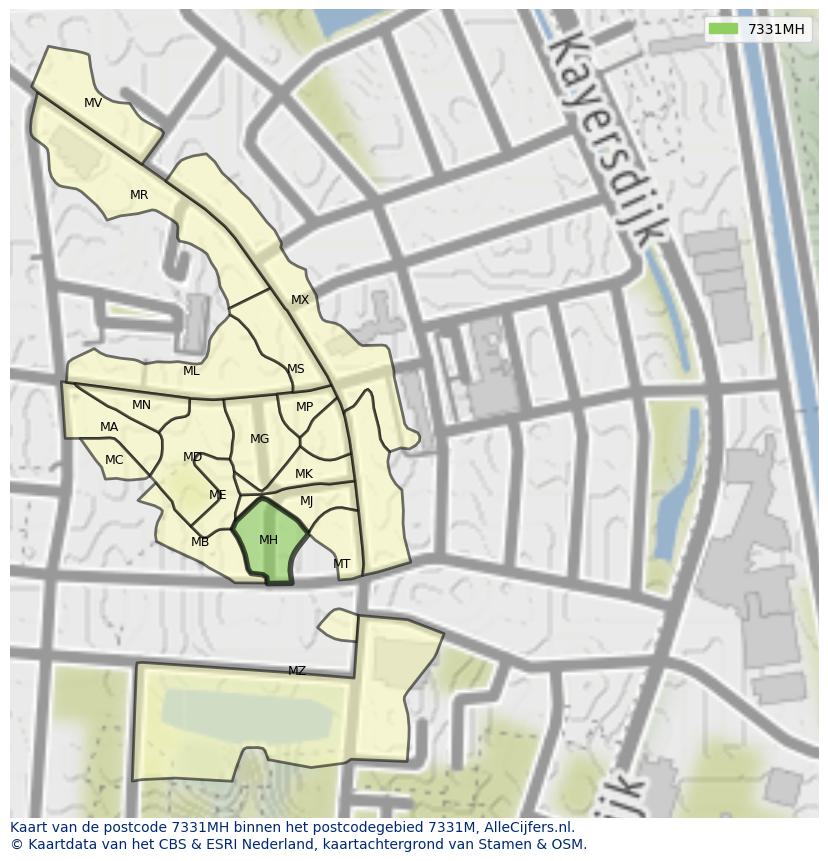 Afbeelding van het postcodegebied 7331 MH op de kaart.