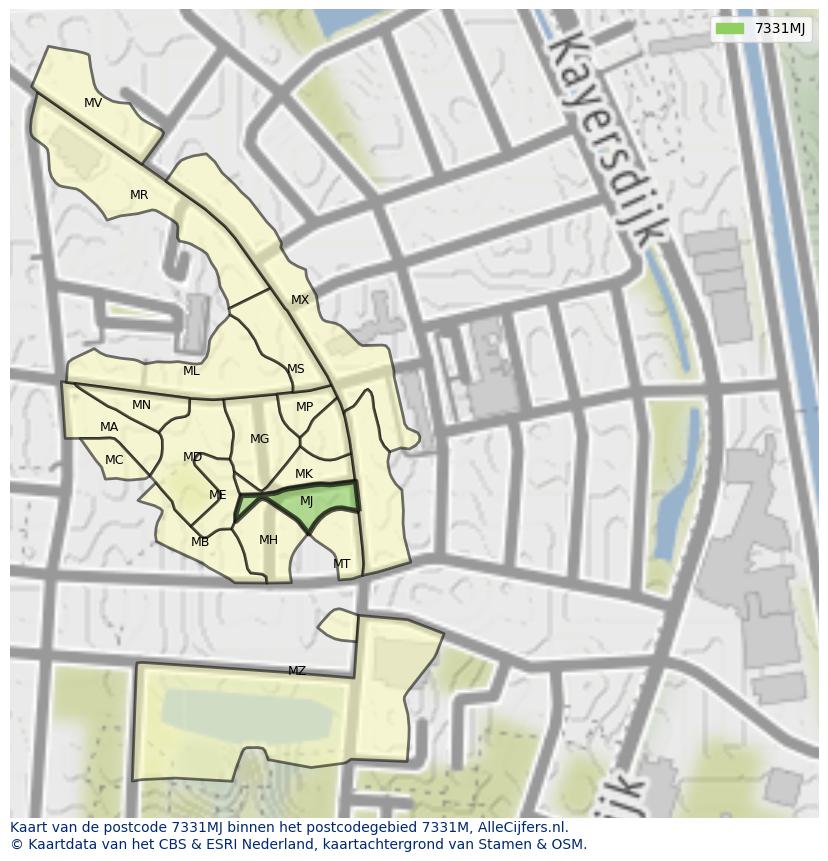 Afbeelding van het postcodegebied 7331 MJ op de kaart.