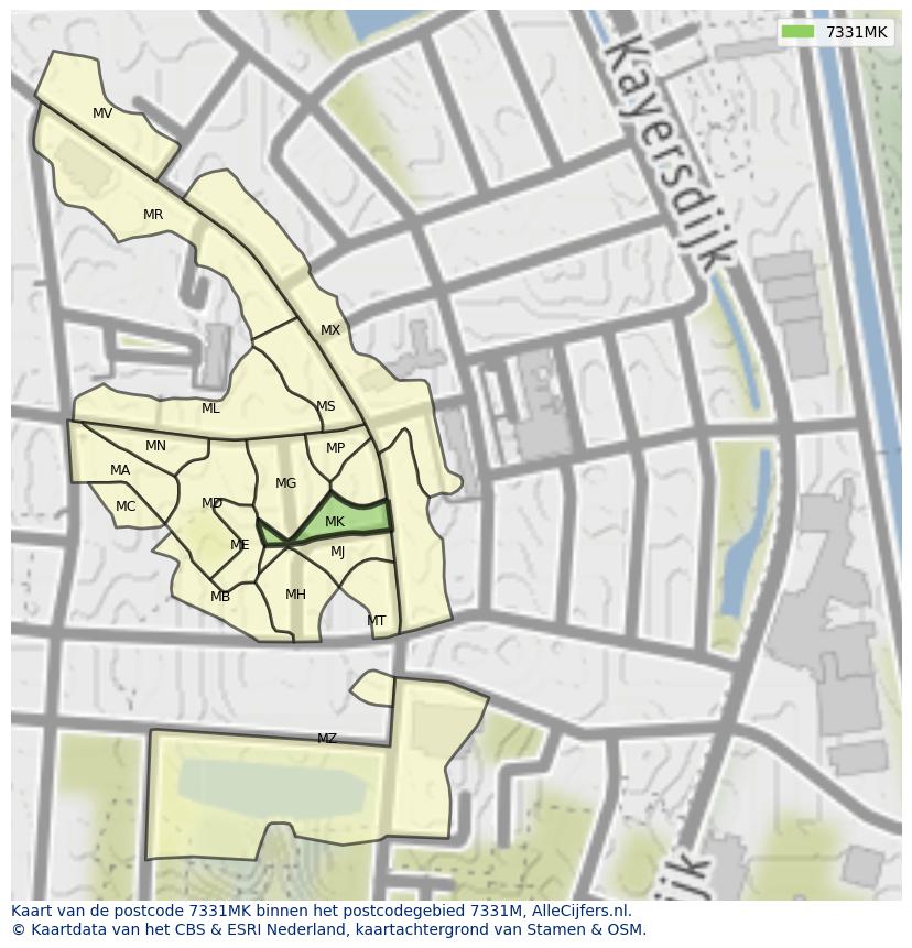 Afbeelding van het postcodegebied 7331 MK op de kaart.