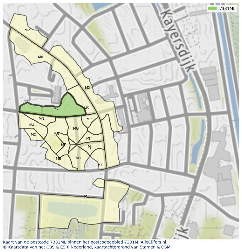 Afbeelding van het postcodegebied 7331 ML op de kaart.