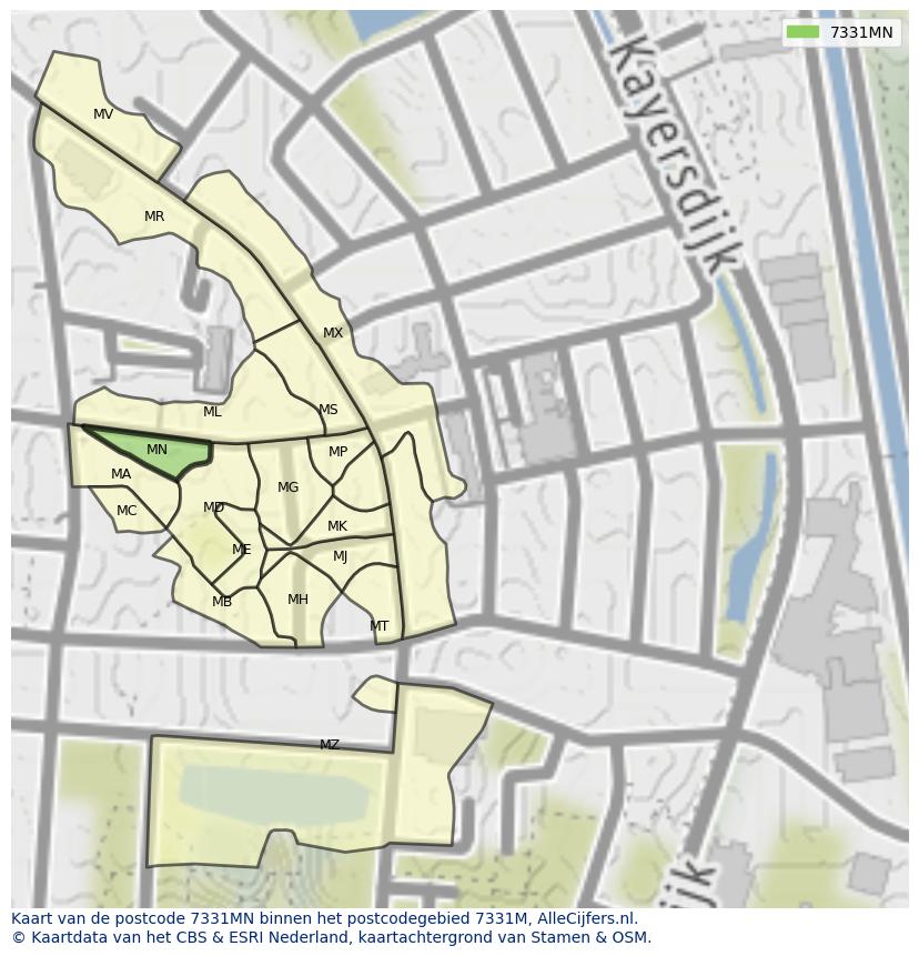 Afbeelding van het postcodegebied 7331 MN op de kaart.