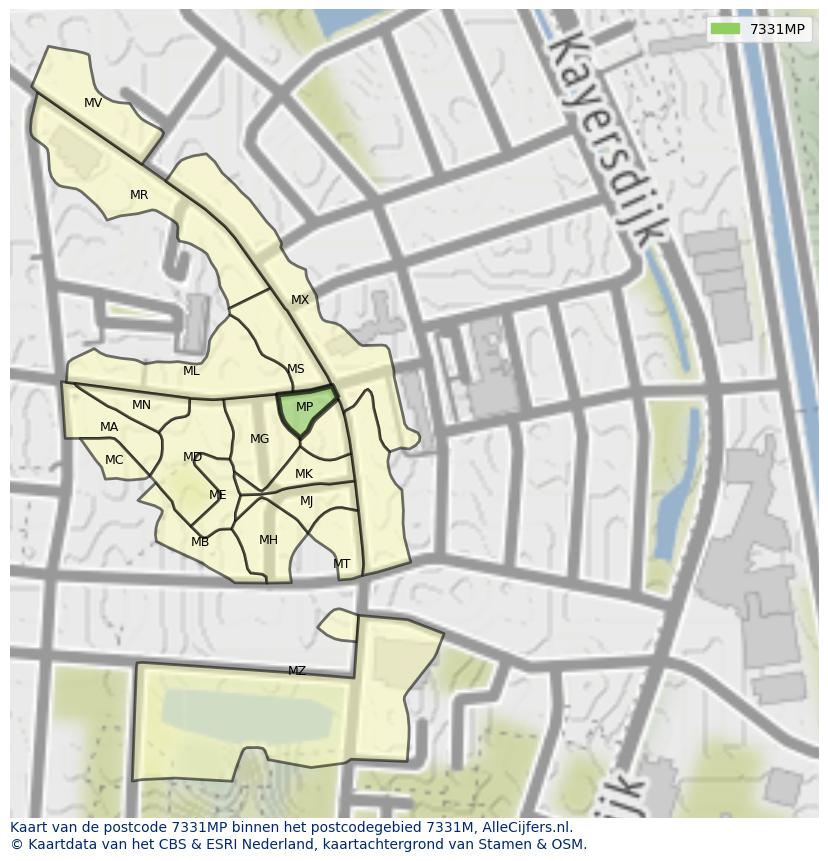 Afbeelding van het postcodegebied 7331 MP op de kaart.
