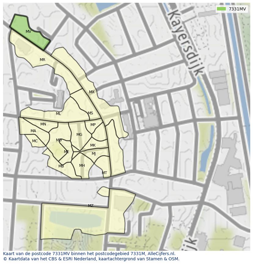 Afbeelding van het postcodegebied 7331 MV op de kaart.
