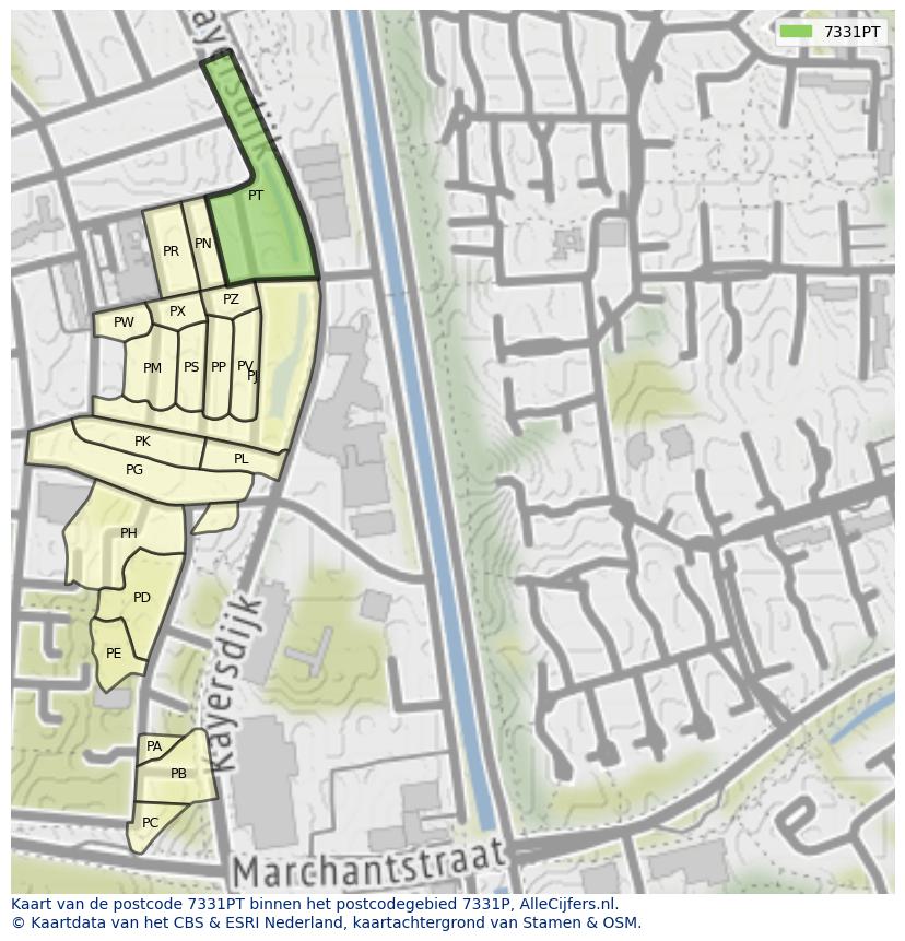 Afbeelding van het postcodegebied 7331 PT op de kaart.