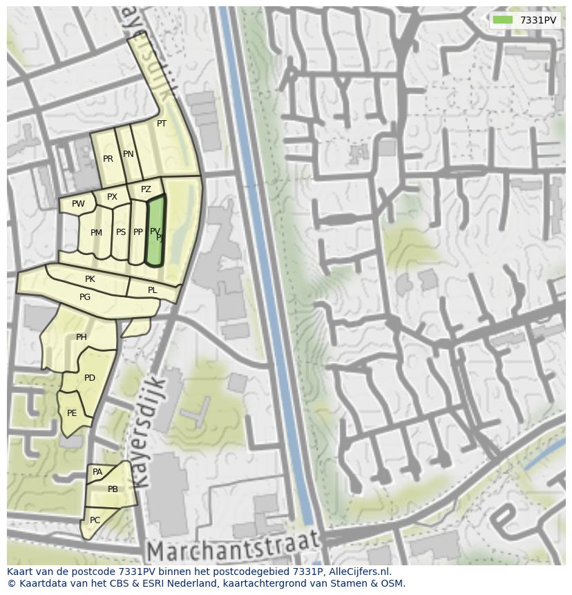 Afbeelding van het postcodegebied 7331 PV op de kaart.