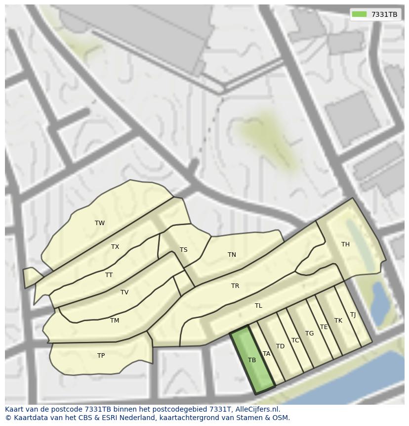 Afbeelding van het postcodegebied 7331 TB op de kaart.