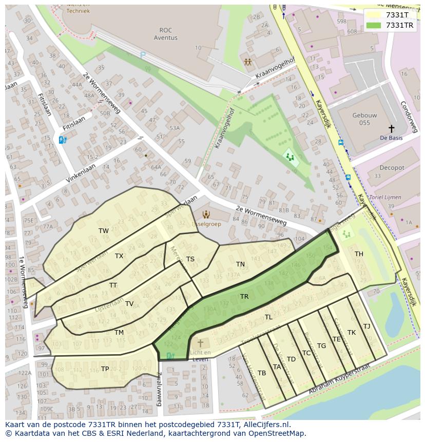 Afbeelding van het postcodegebied 7331 TR op de kaart.