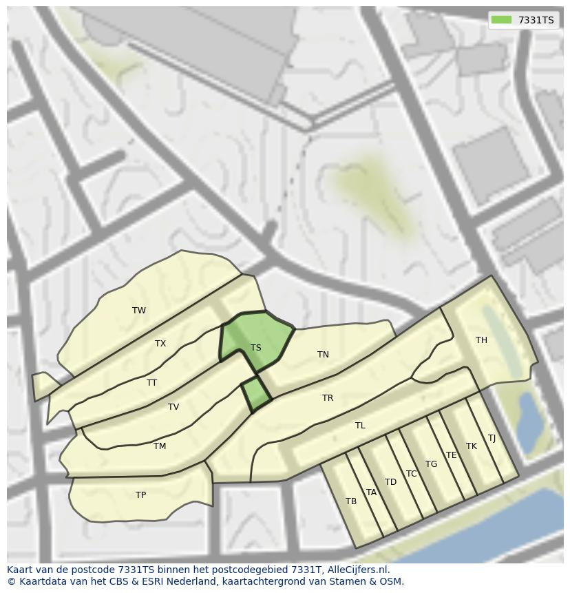 Afbeelding van het postcodegebied 7331 TS op de kaart.