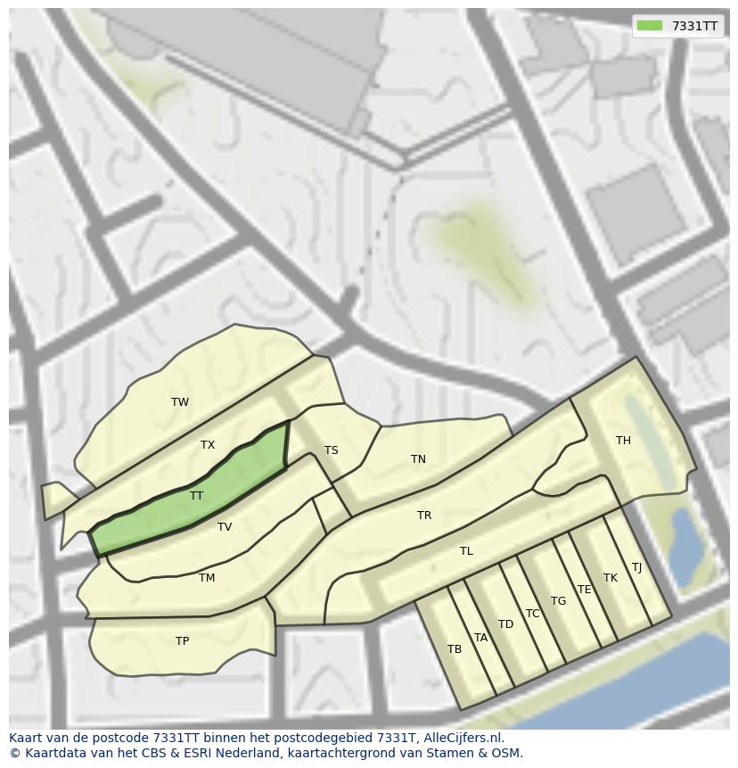 Afbeelding van het postcodegebied 7331 TT op de kaart.
