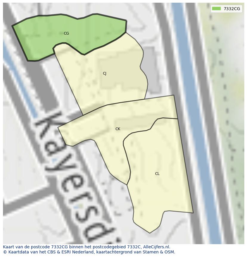 Afbeelding van het postcodegebied 7332 CG op de kaart.