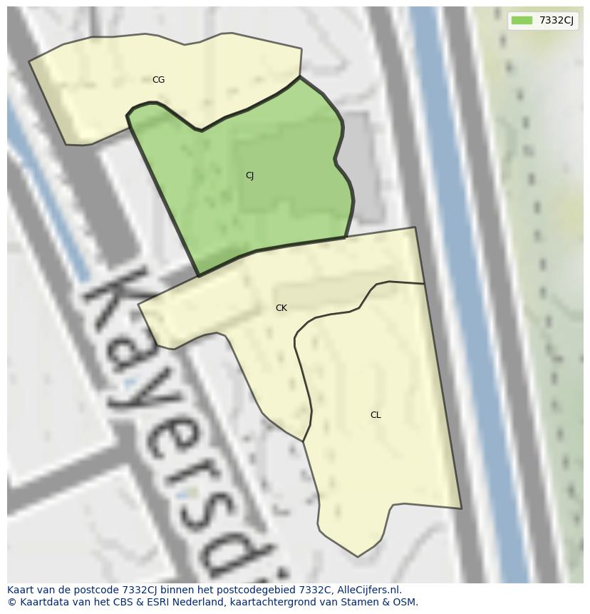 Afbeelding van het postcodegebied 7332 CJ op de kaart.
