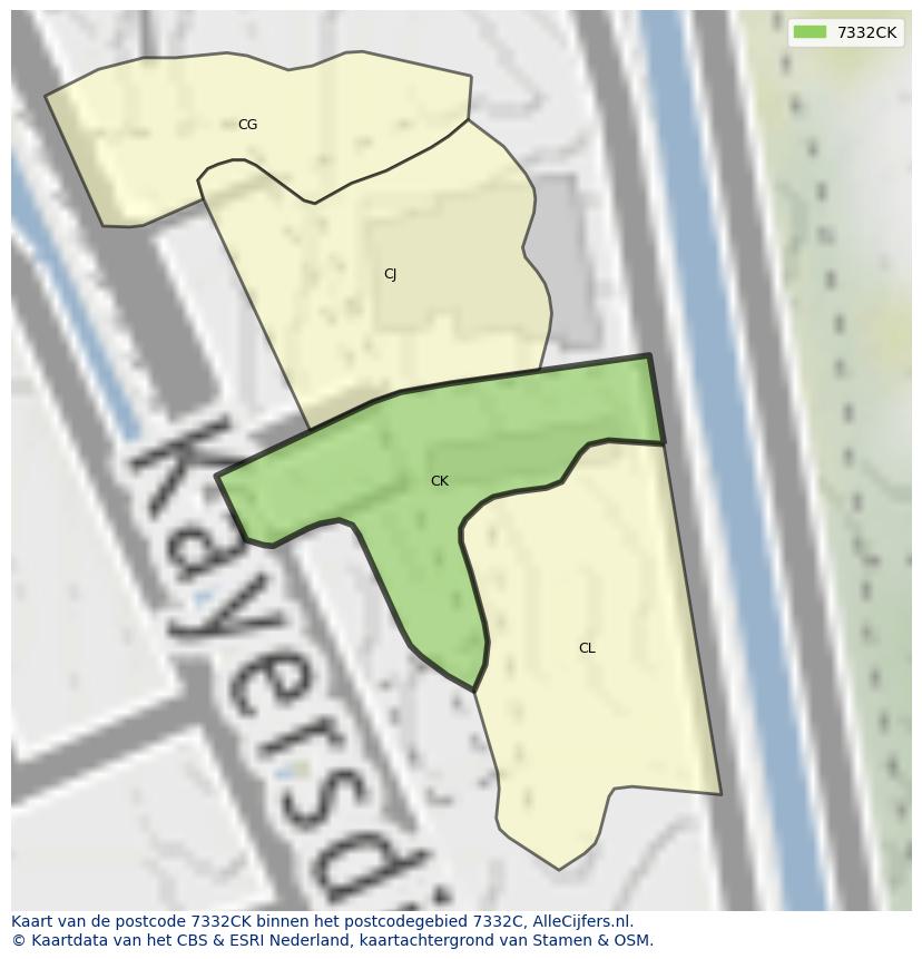Afbeelding van het postcodegebied 7332 CK op de kaart.