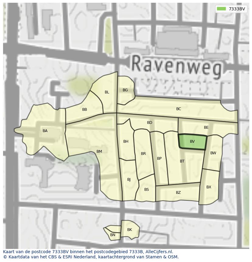 Afbeelding van het postcodegebied 7333 BV op de kaart.