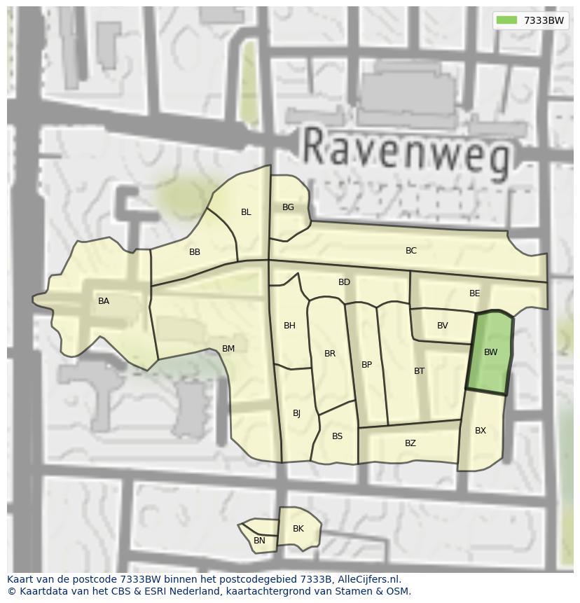 Afbeelding van het postcodegebied 7333 BW op de kaart.
