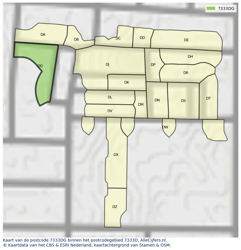 Afbeelding van het postcodegebied 7333 DG op de kaart.