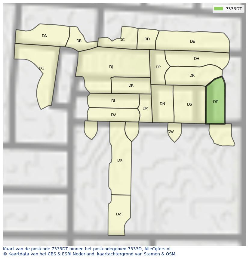 Afbeelding van het postcodegebied 7333 DT op de kaart.