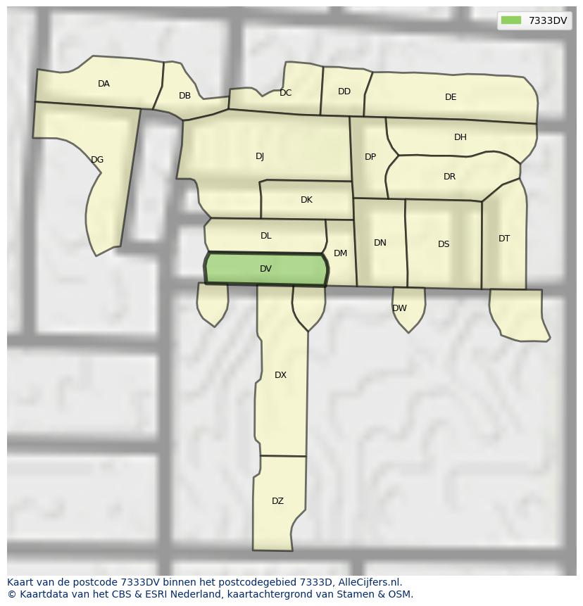 Afbeelding van het postcodegebied 7333 DV op de kaart.