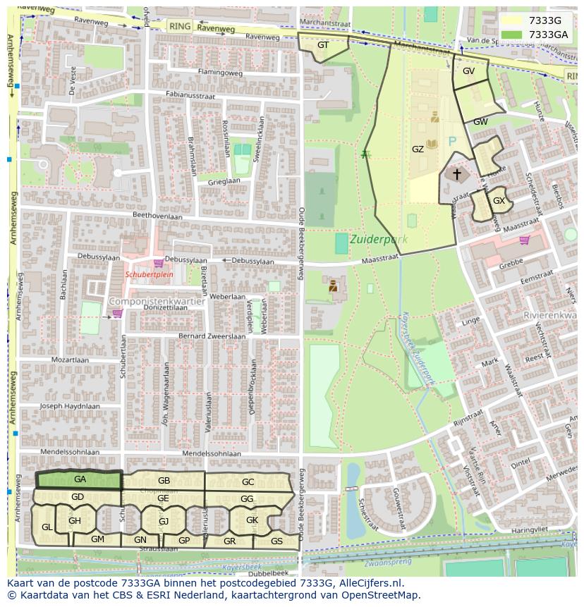 Afbeelding van het postcodegebied 7333 GA op de kaart.