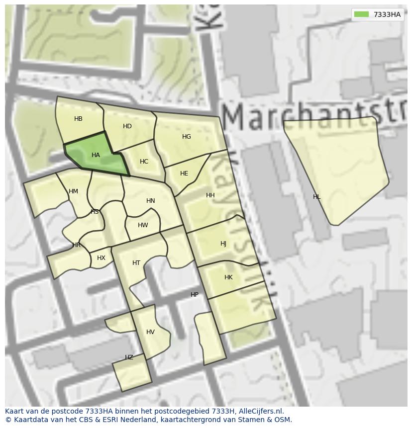 Afbeelding van het postcodegebied 7333 HA op de kaart.